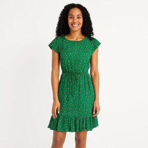 LOFT Green Floral Ruffle Mini Dress
